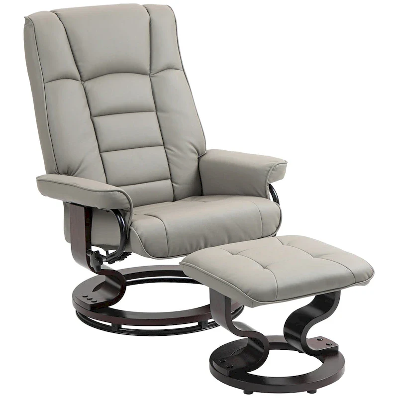 Recliner with Ottoman, Swivel Recliner Chair and Ottoman, Faux Leather Reclining Chair with High Back and Wood Frame