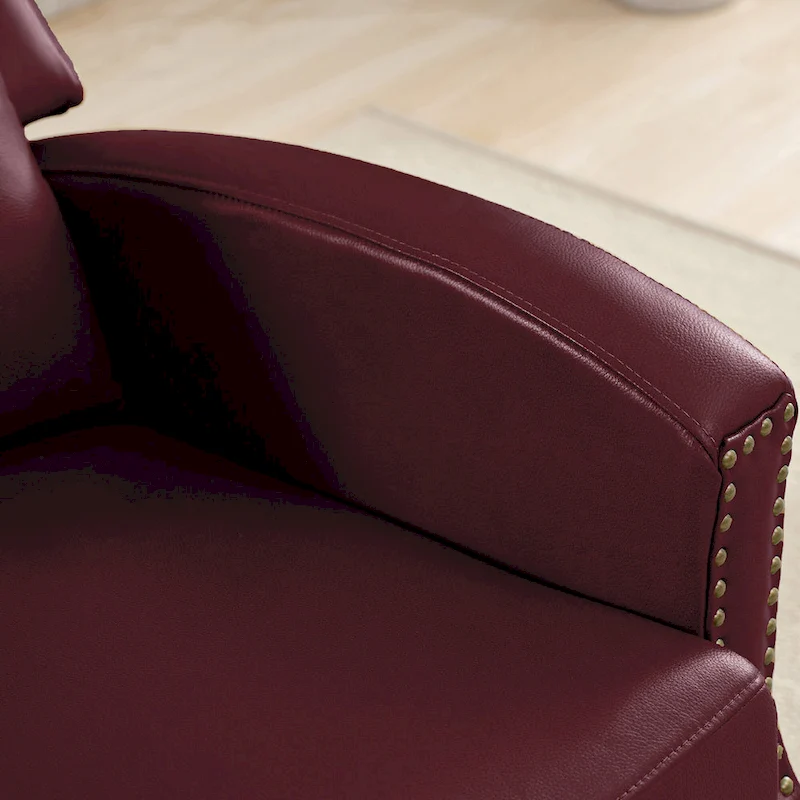 Genuine Leather Pushback Recliner with Multi-Angle Seat Back and Solid Wood Legs