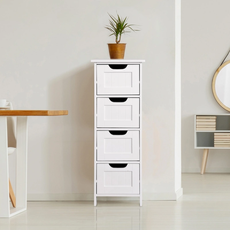 White Bathroom Storage Cabinet Freestanding with Drawers - 11.8L x 11.8W x 32.3H