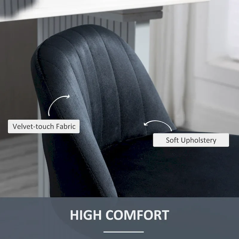 HOMCOM Adjustable Bar Stools Set of 2, Velvet Counter Height Barstool, Upholstered Kitchen Stool with Swivel Seat, Steel Frame