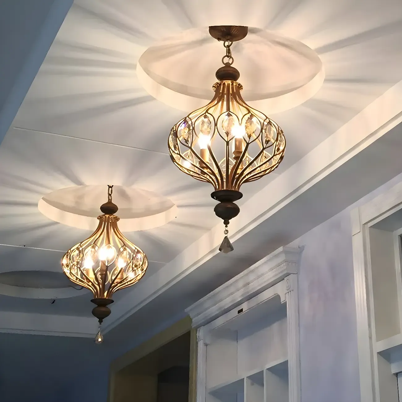 Gold Globe Caged Crystal Accent Hallway Pendant Light