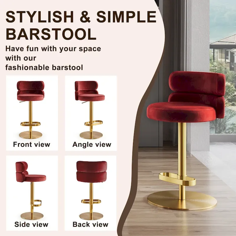 Velvet Counter Bar stool with Height Adjustable and Swivel