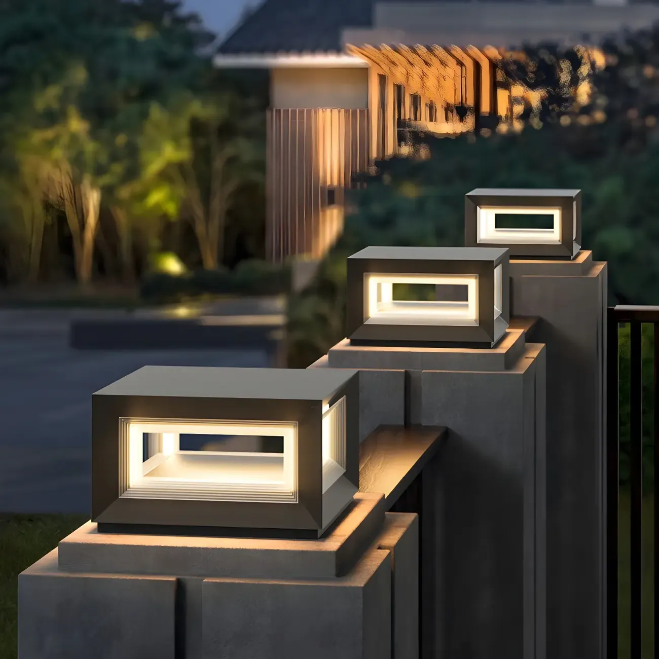 Modern Metal Black Geometric LED Post Cap Light