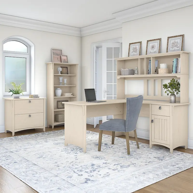 Salinas 60W L Shaped Desk Office Suite in Antique White