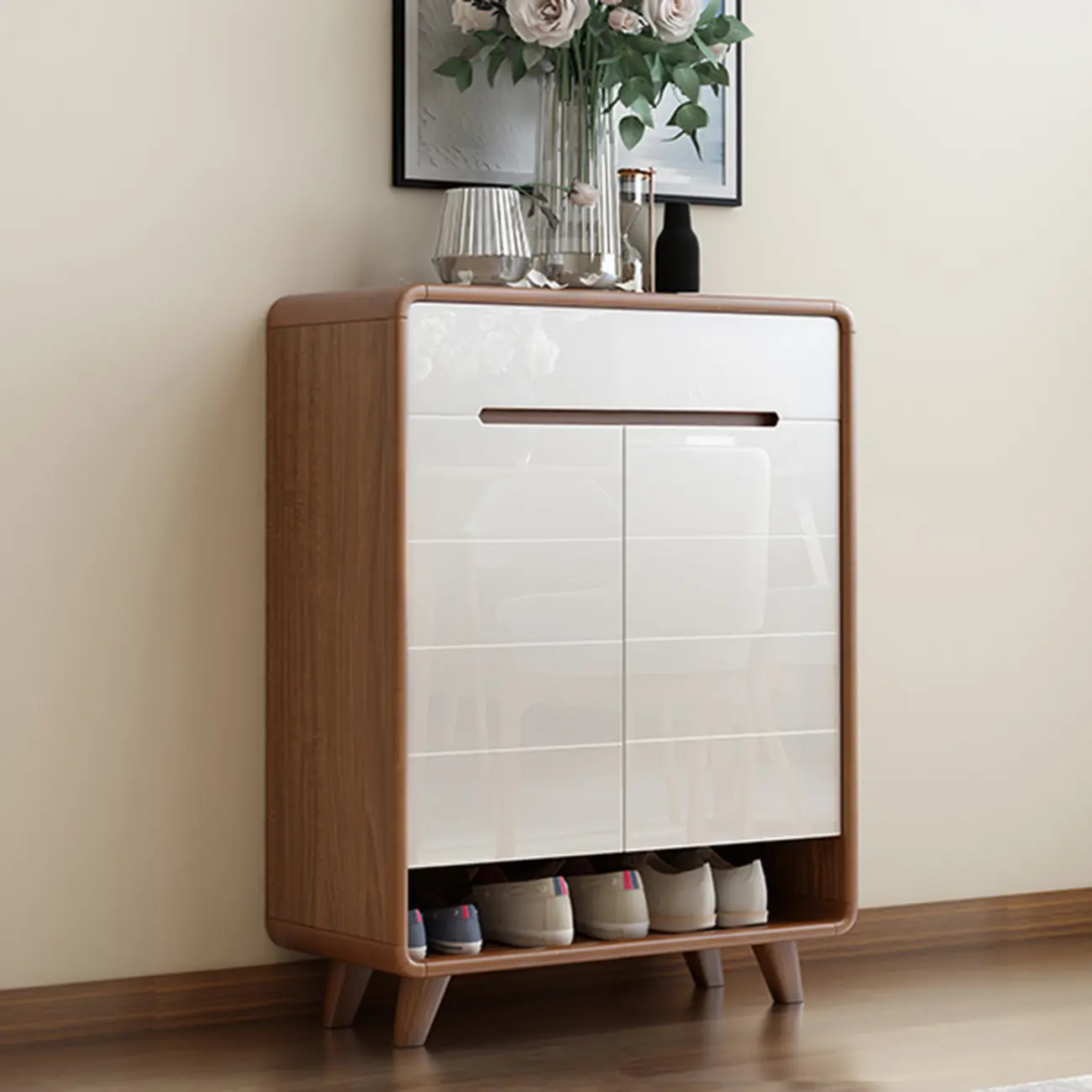 Modern Wood Hallway Shoe Cabinet with Drawers