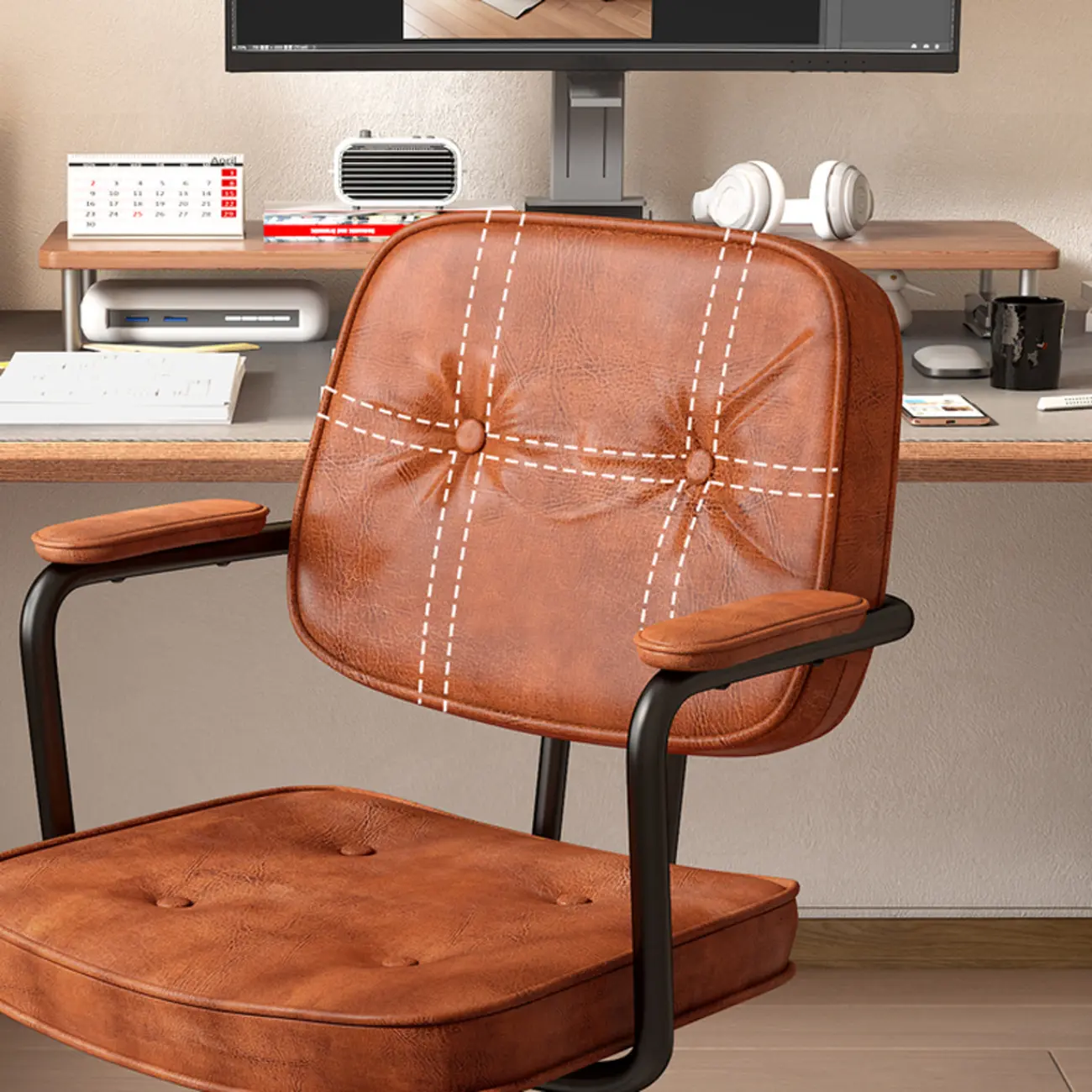 Adjustable Button-Tufted Upholstered Ergonomic Office Chair