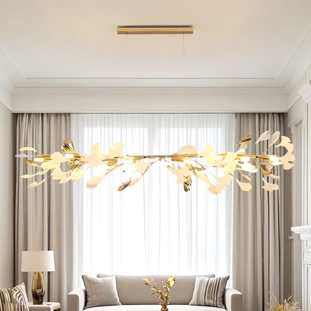 Adjustable Modern White 8-Light Leaf Island Light