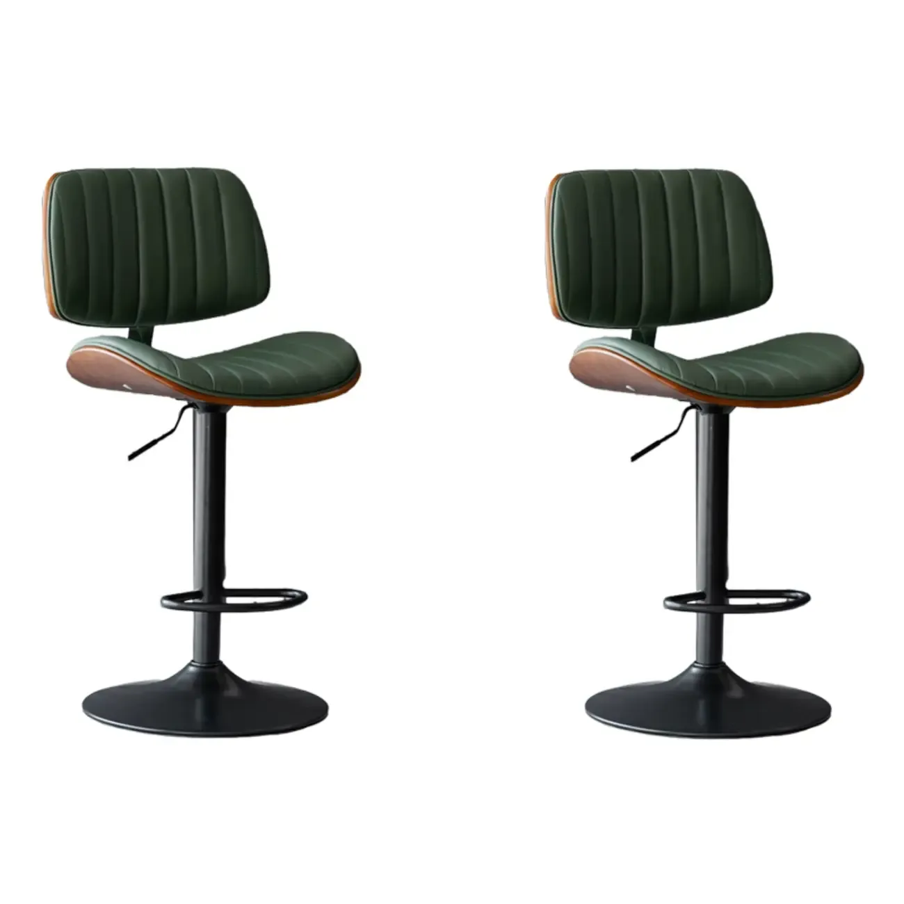 Adjustable Height Bucket Swivel Leather Bar Stool with Back
