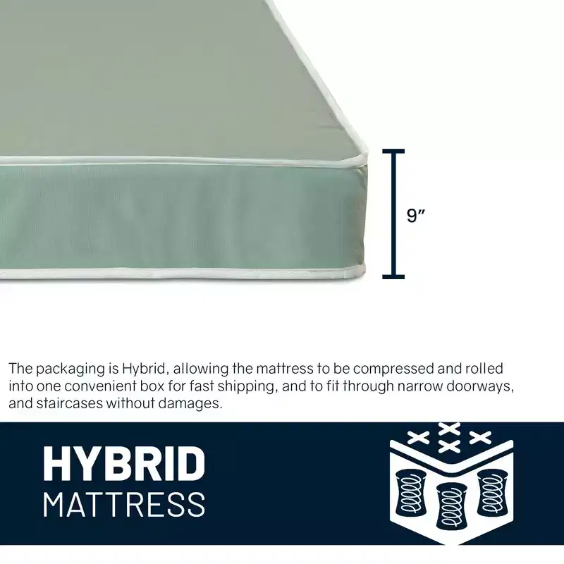Continental Sleep, 9-Inch Vinyl Medium Tight Top Water Proof Pocket Coil Hybrid Mattress