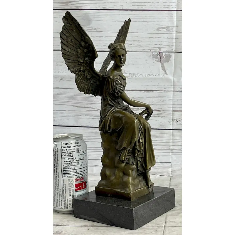 Signed Moreau Angel Sits On Celestial Throne Bronze Marble Sculpture Decor