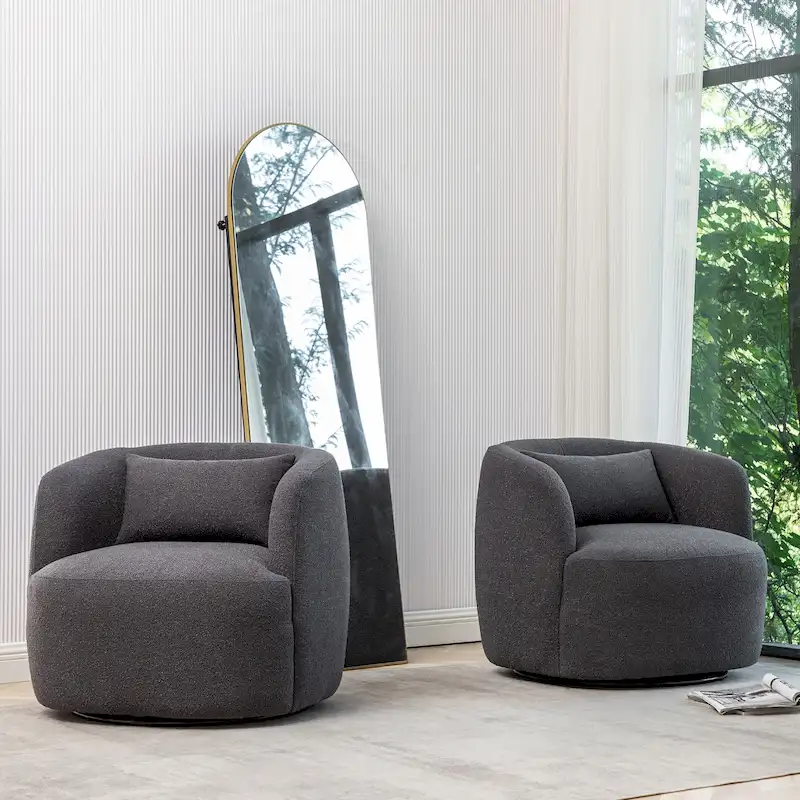 KINWELL 34 Wide Boucle Fabric Upholstered Swivel Armchair (Set of 2)