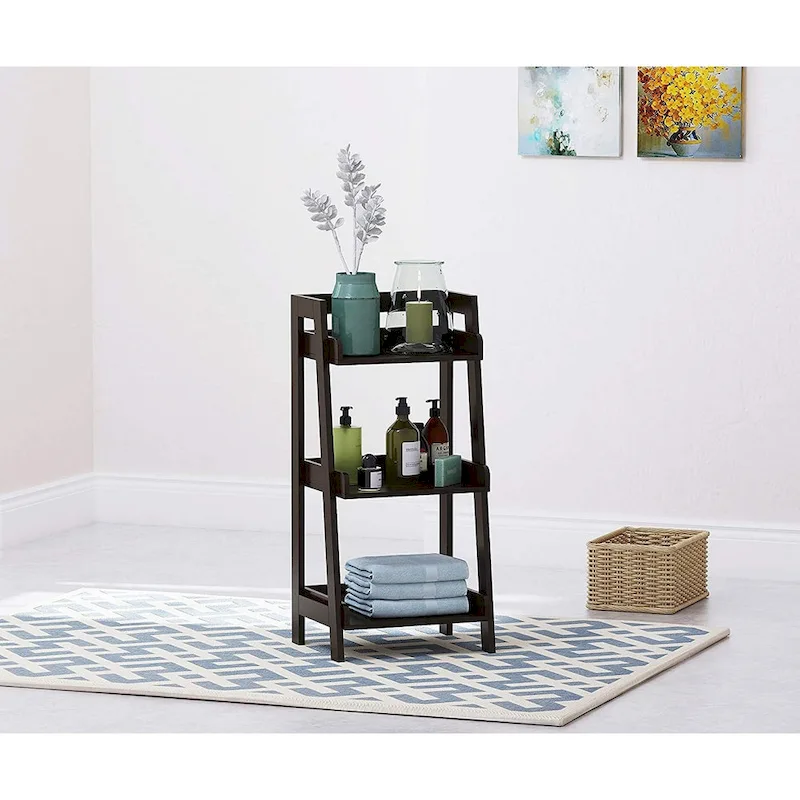 UTEX 3-Tier Ladder Shelf, Bathroom Shelf Freestanding, 3-Shelf Spacesaver Open Wood Shelving Unit, Ladder Shelf (White)