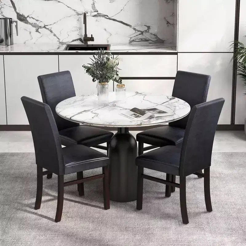 Costway Upholstered Dining Chairs Set of 2/4 PU Leather Armless Solid Rubber Wood Legs