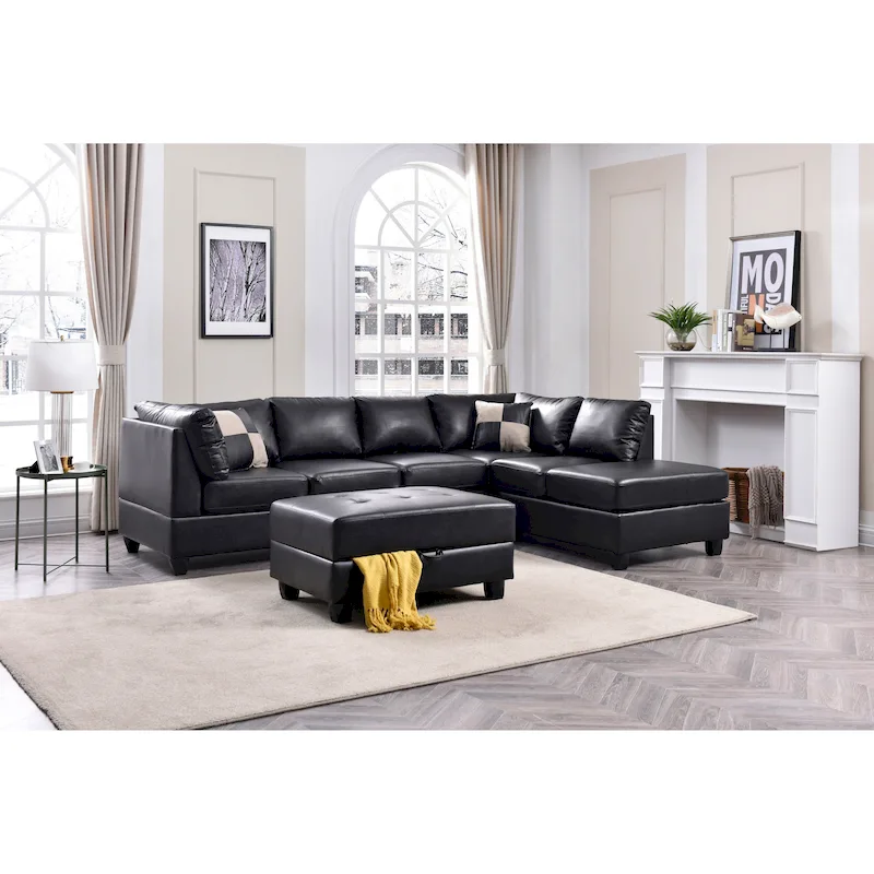 Malone L-shaped Reversible Faux Leather Sectional Sofa
