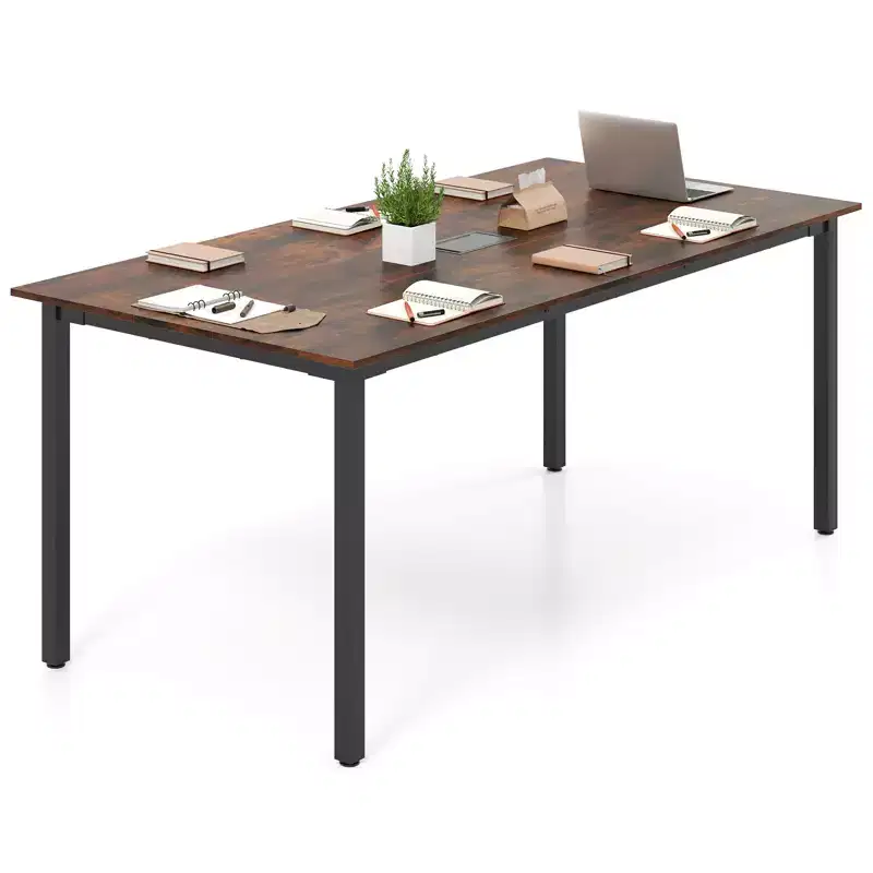 Rustic Brown Rectangle Conference Table for 8-10, Metal Legs