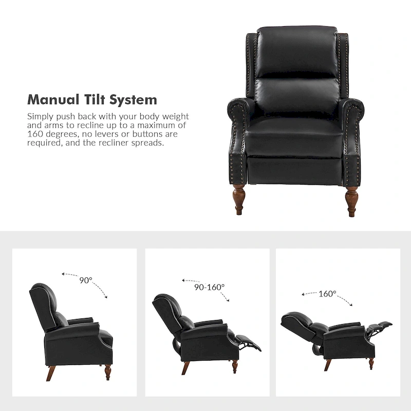 Terri Traditional Vegan Leather Manual Push Back Recliner by HULALA HOME