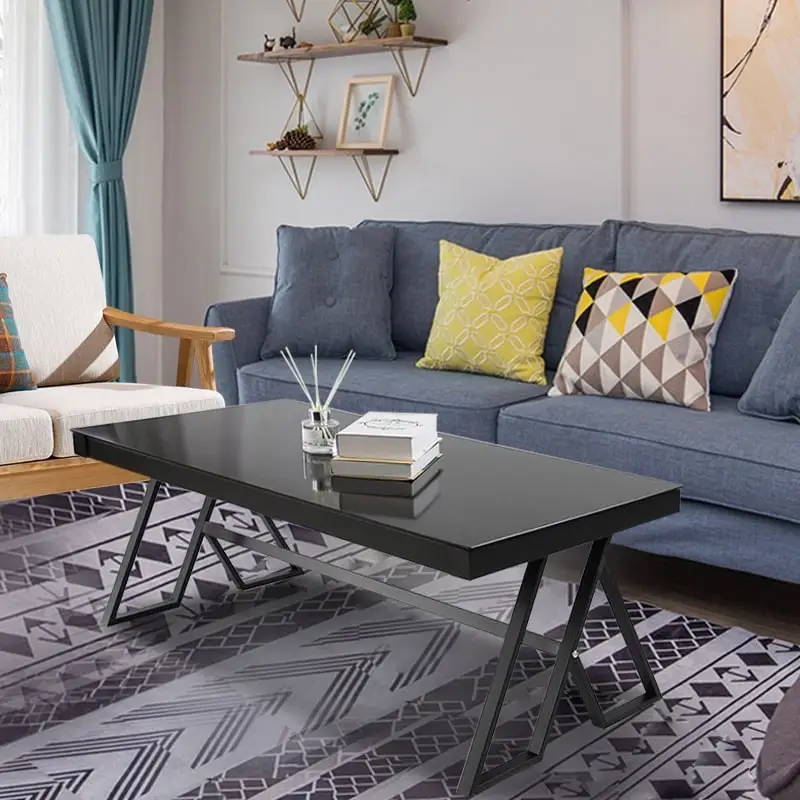 46 Tempered Glass Tabletop Metal Wrough Coffee Table Living Room