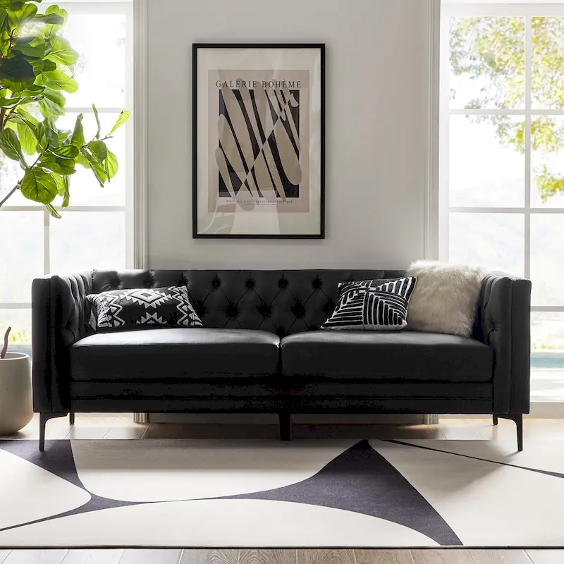 Calymne 84 Classic Square Arms Sofa with Button-Tufted Back by HULALA HOME