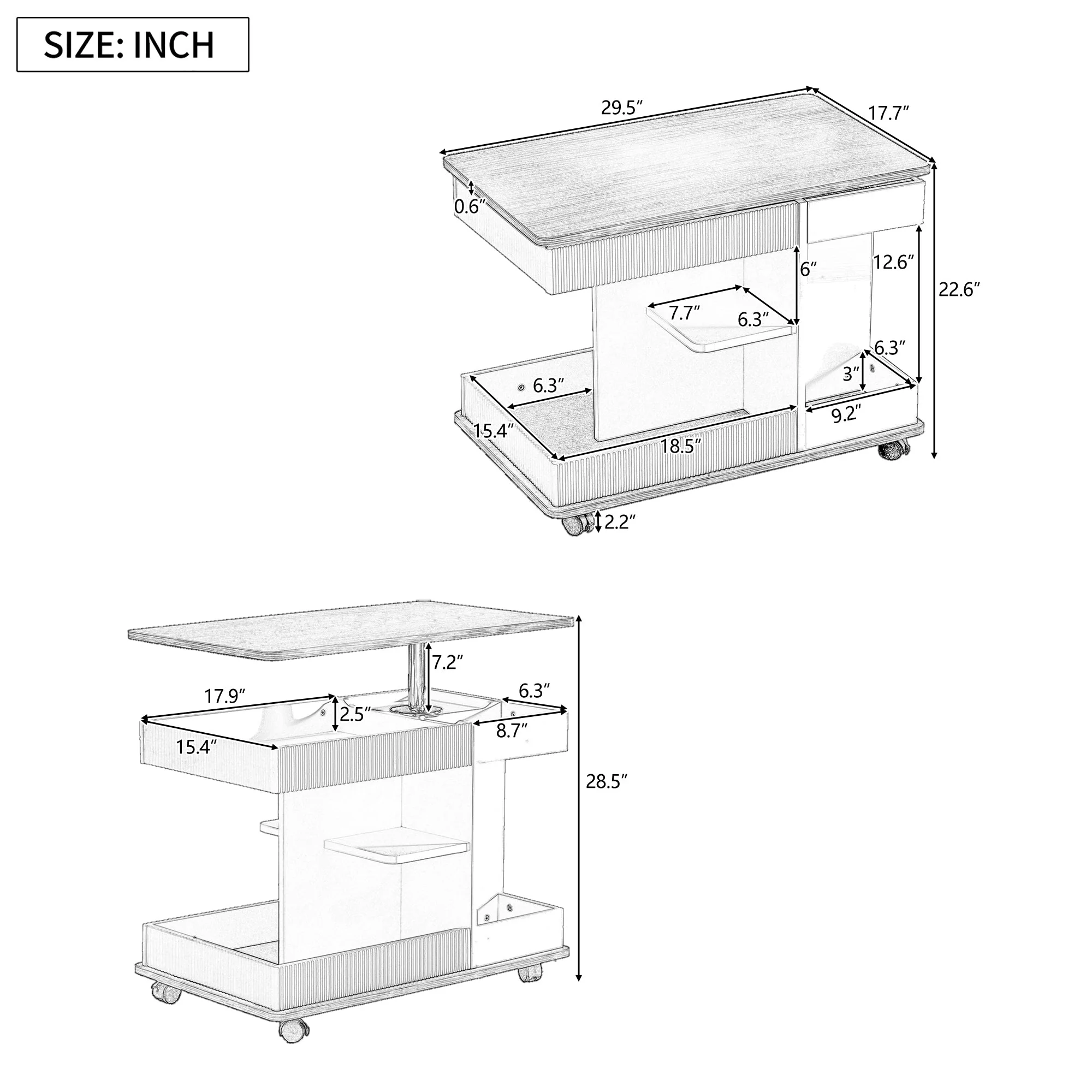 Walker Edison | Modern Multifunctional Adjustable Side Table with Lift-Top