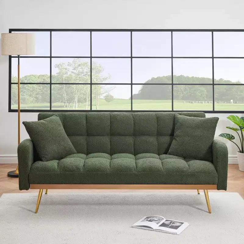 GDFStudio Smin Modern 69 Wooden Teddy Upholstered Sofa Bed with Adjustable Backrest