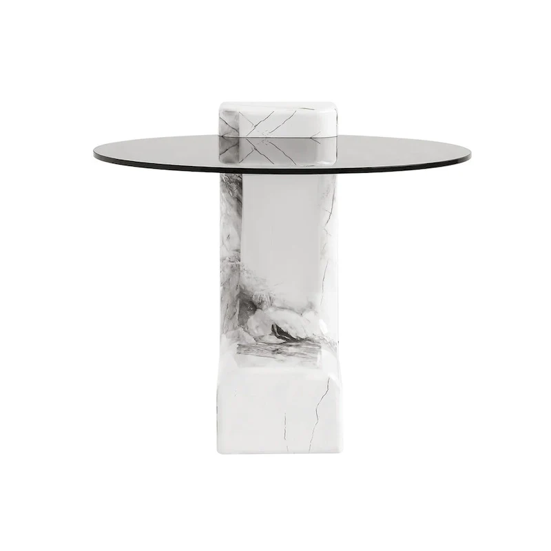 White & Black Round Nesting Coffee Table with Glass Top, Set of 2