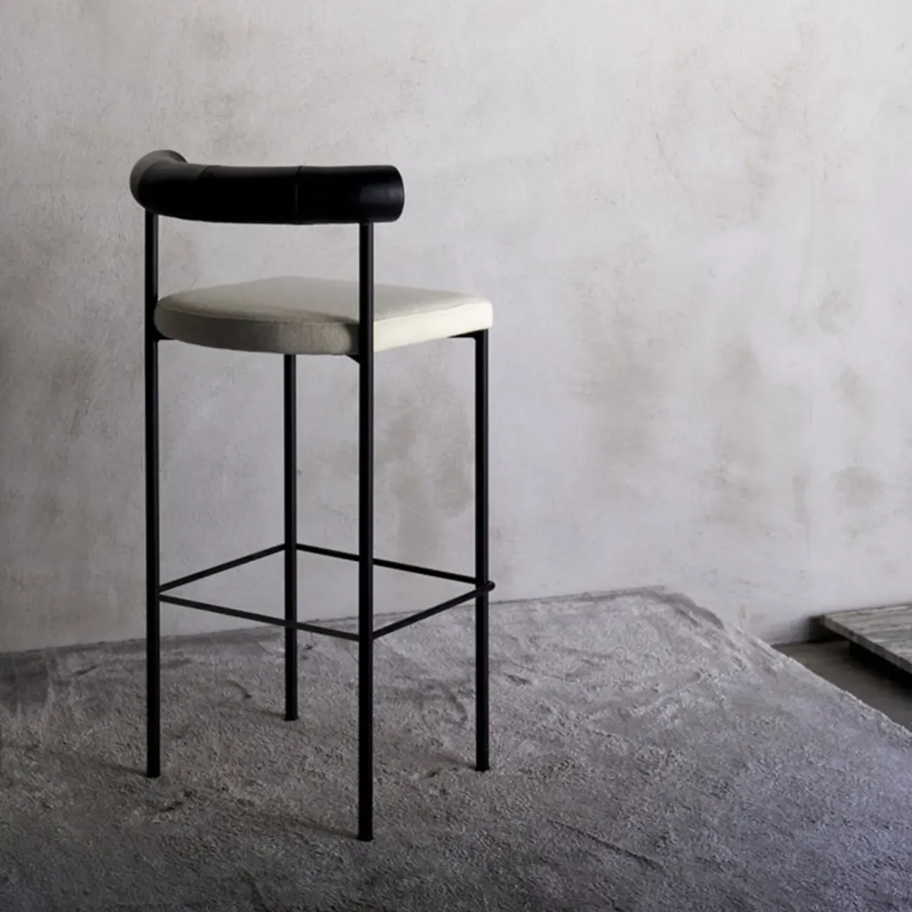 Modern Velour Upholstered Low Back Metal Frame Bar Stools