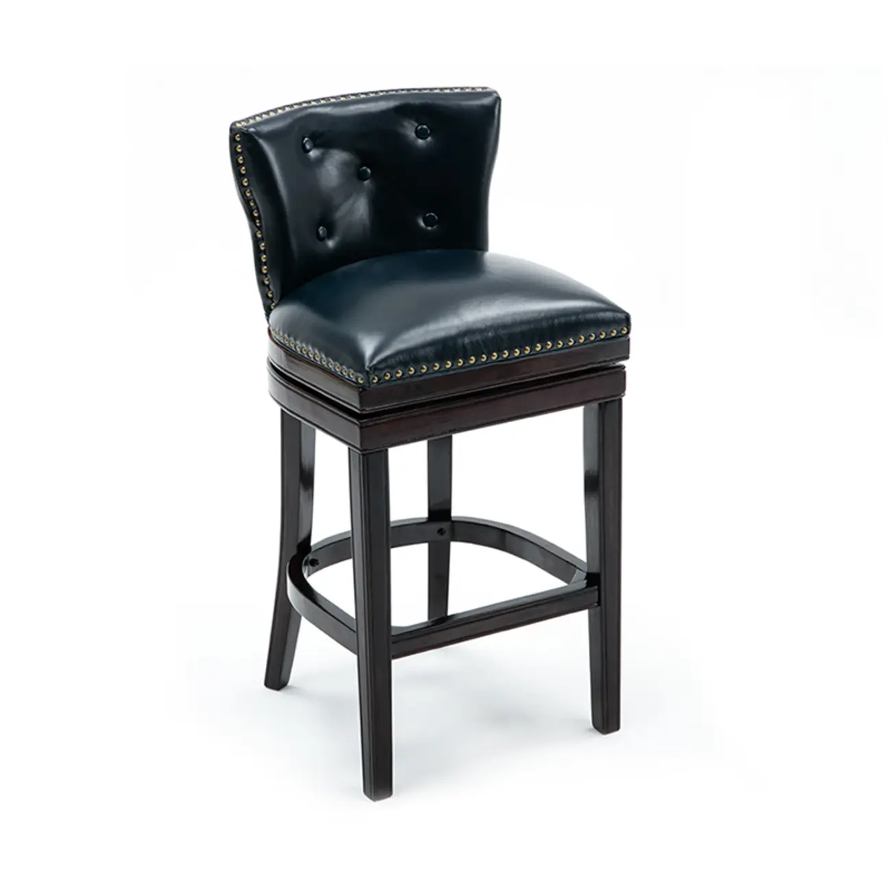 Solid Wood Genuine Leather Swivel Bar Stool