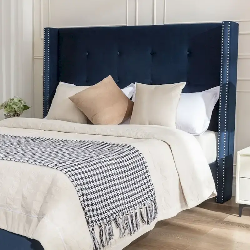 Upholstered Queen Bed with Nailhead Trim Wingback Headboard