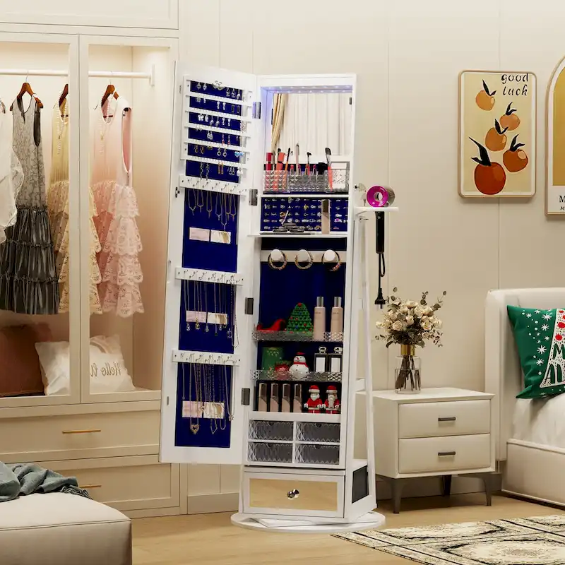 Swivel LED Jewelry Armoire with Lights - N/A