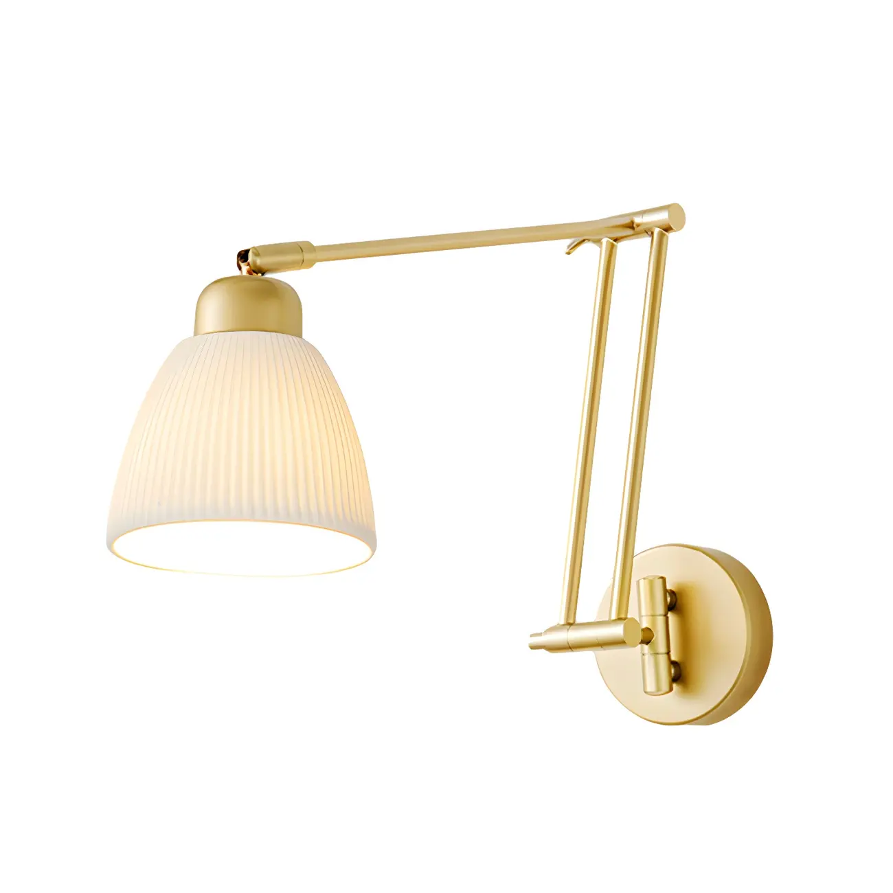 Modern Gold Adjustable Swing Arm Wall Light with White Shade