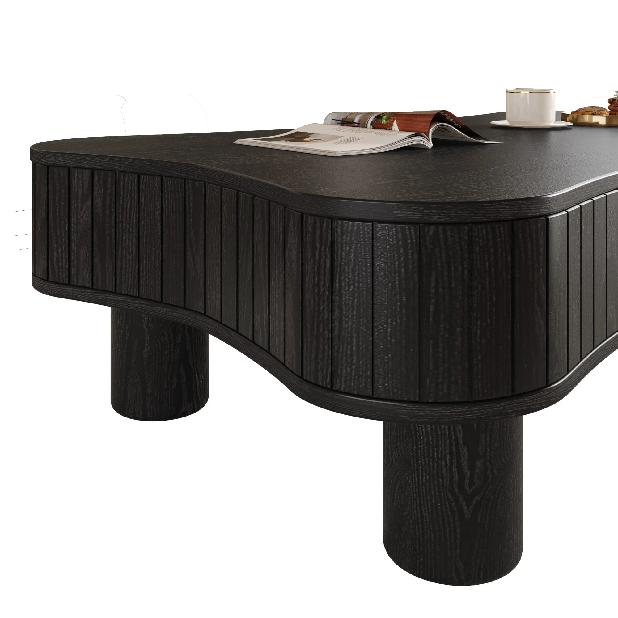 Walker Edison | Black Reeded Curve Design Lift Top Coffee Table and Desk