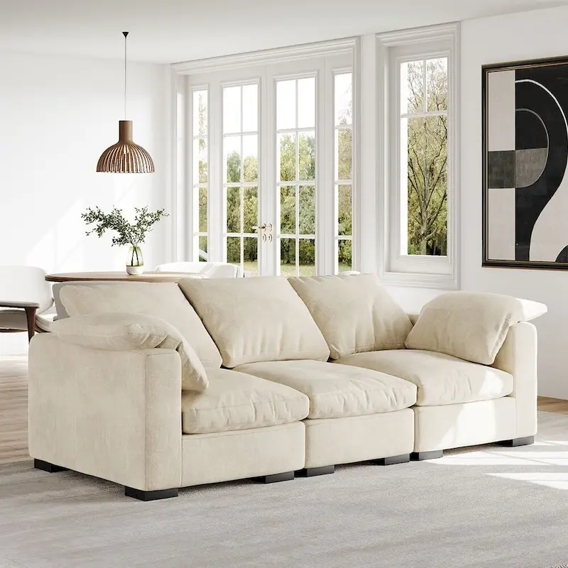 86.61 Modern Farmhouse Deep 3-Seater Sofa, Track Arm Couch, Linen Fabric Sofa