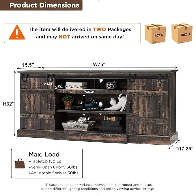 75 Farmhouse TV Stand, Media Console Table, Entertainment Center