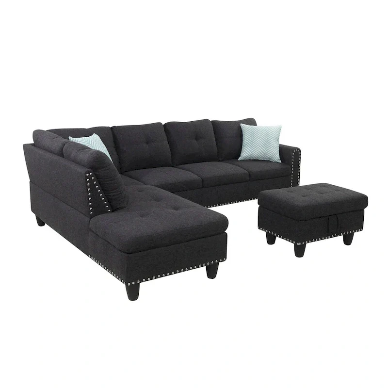 Alger 98-inch Wide Left Hand Facing Sofa with Chaise and Ottoman - 98W x 71D x 33H