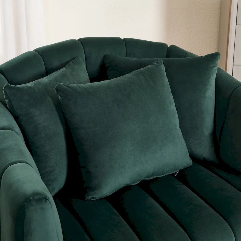 Modern Velvet Swivel Accent Chair,Sofa Chair with Pillows