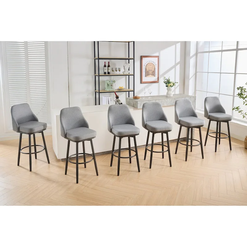 Bar Stools Set of 2 Chenille Adjustable Counter Height Swivel Bar Stools with Back Metal Leg,24 to 29 Inch,Light Gray