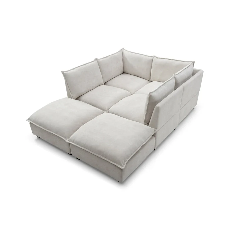 Beige 130 U-Shaped Customizable 6-Seat Modular Sectional Sofa with Convertible Ottoman and Versatile Assembly Options