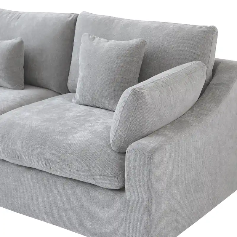 Modern Comfy Linen Sectional Sofa 3-Seater Down Filled Cloud Couch