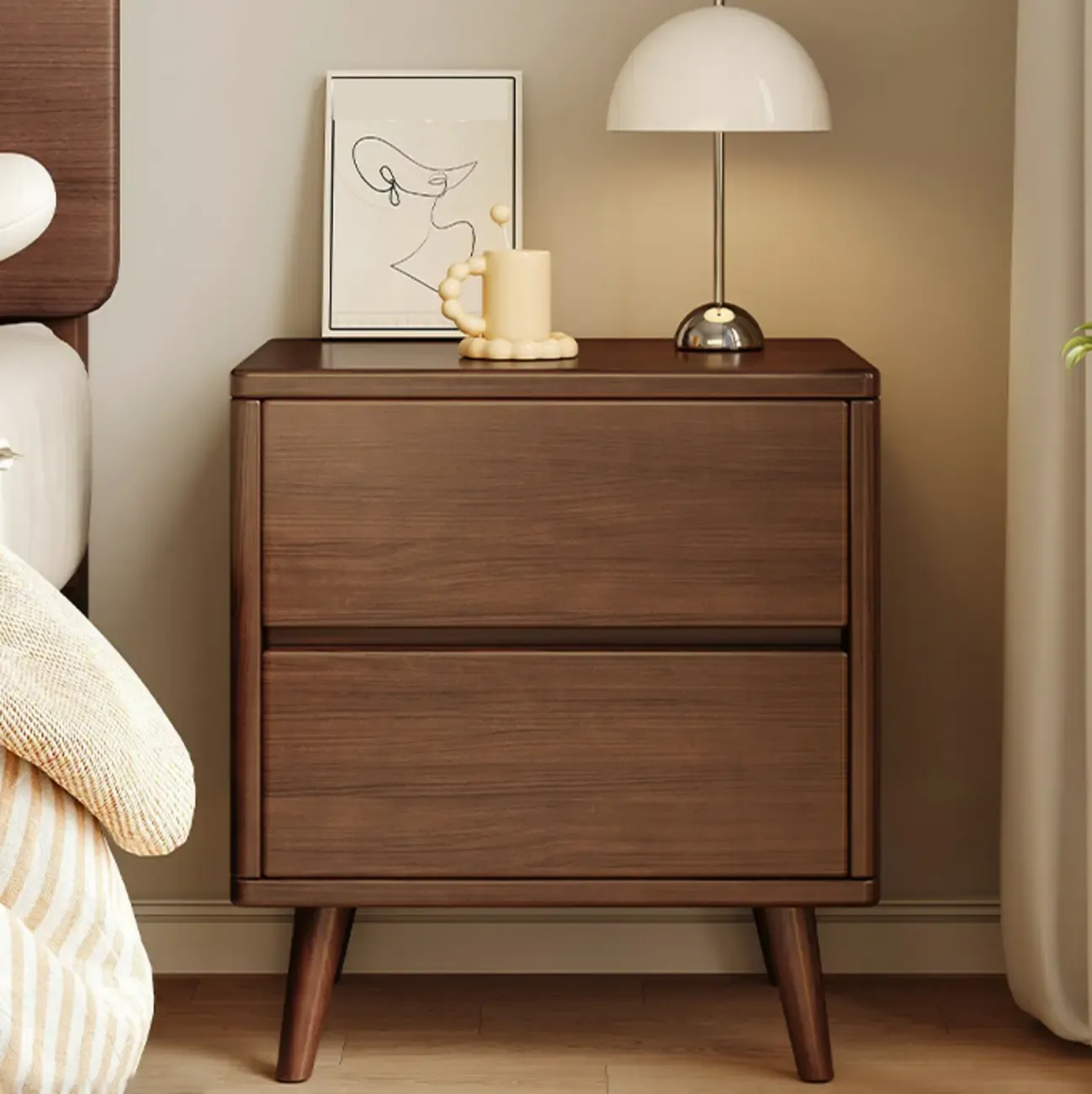 Natural Finish Wood Nightstand with Drawers