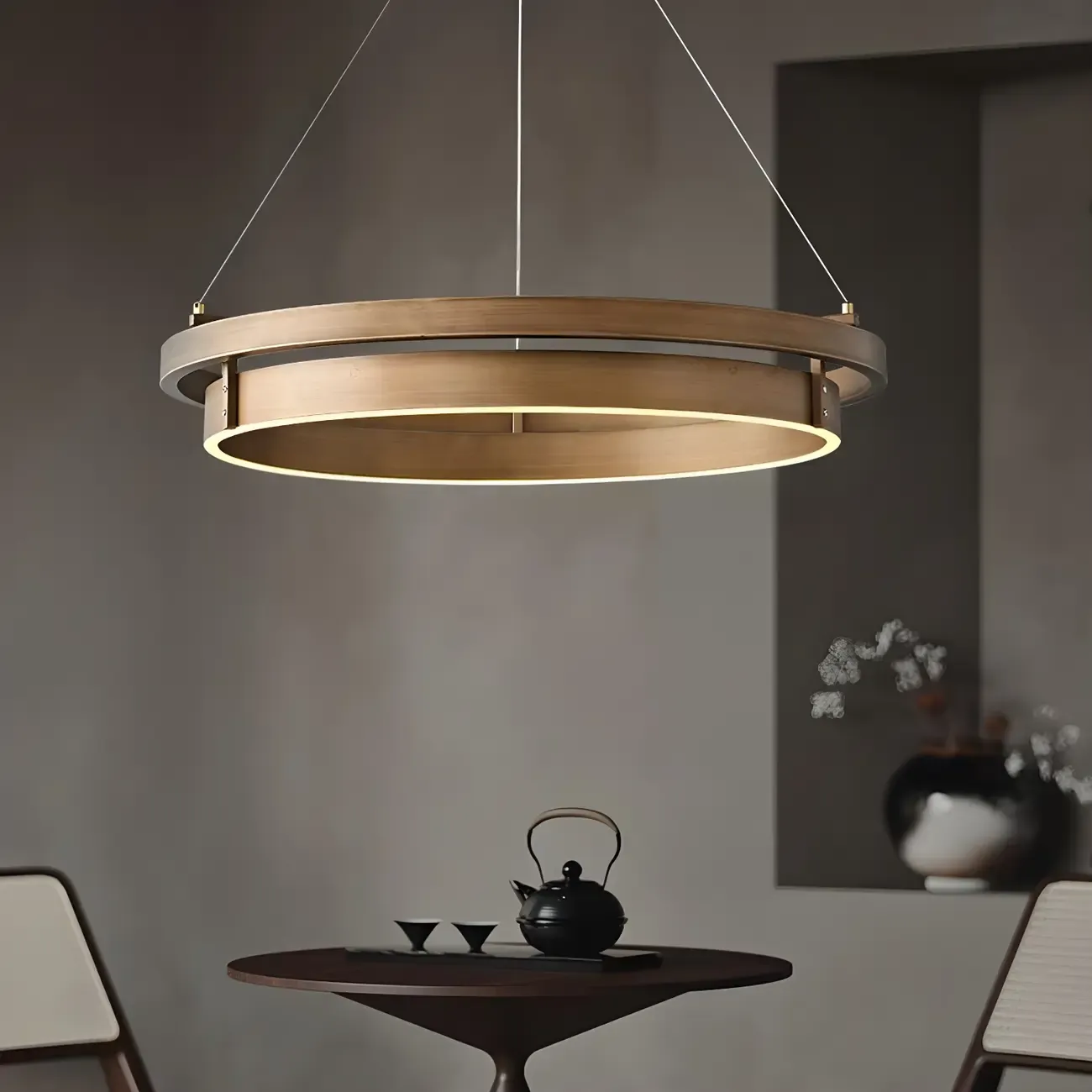 Modern Brass Elegant Ring Chandelier with Dimmable LED