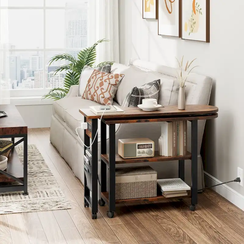 End Table Rotating Sofa Side Table with Charging Station