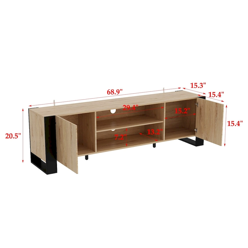 Wood Grain TV Stand with Optional Electric Fireplace: Cable Management