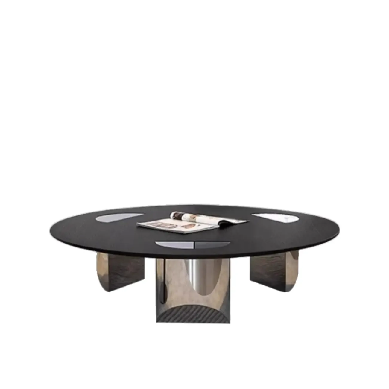 Glam Wood Black Round Table with Abstract Tripod Base