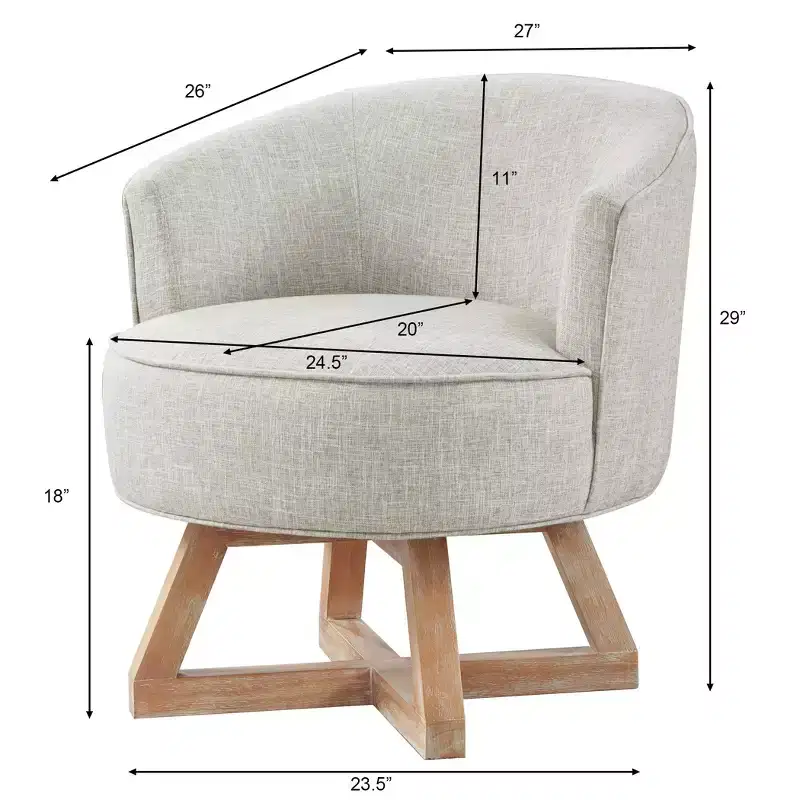 GDFStudio Glenn 360 Swivel Linen Upholstery Rubberwood Cross Base Chair