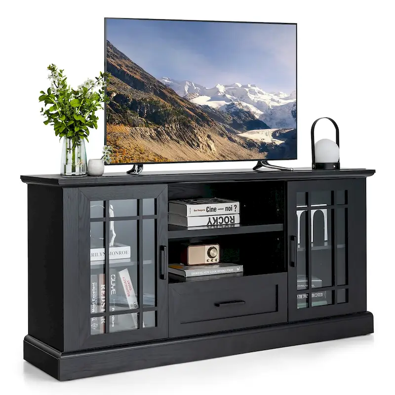 Gymax Farmhouse TV Stand for TVs up to 70 Media Center w/ Glass