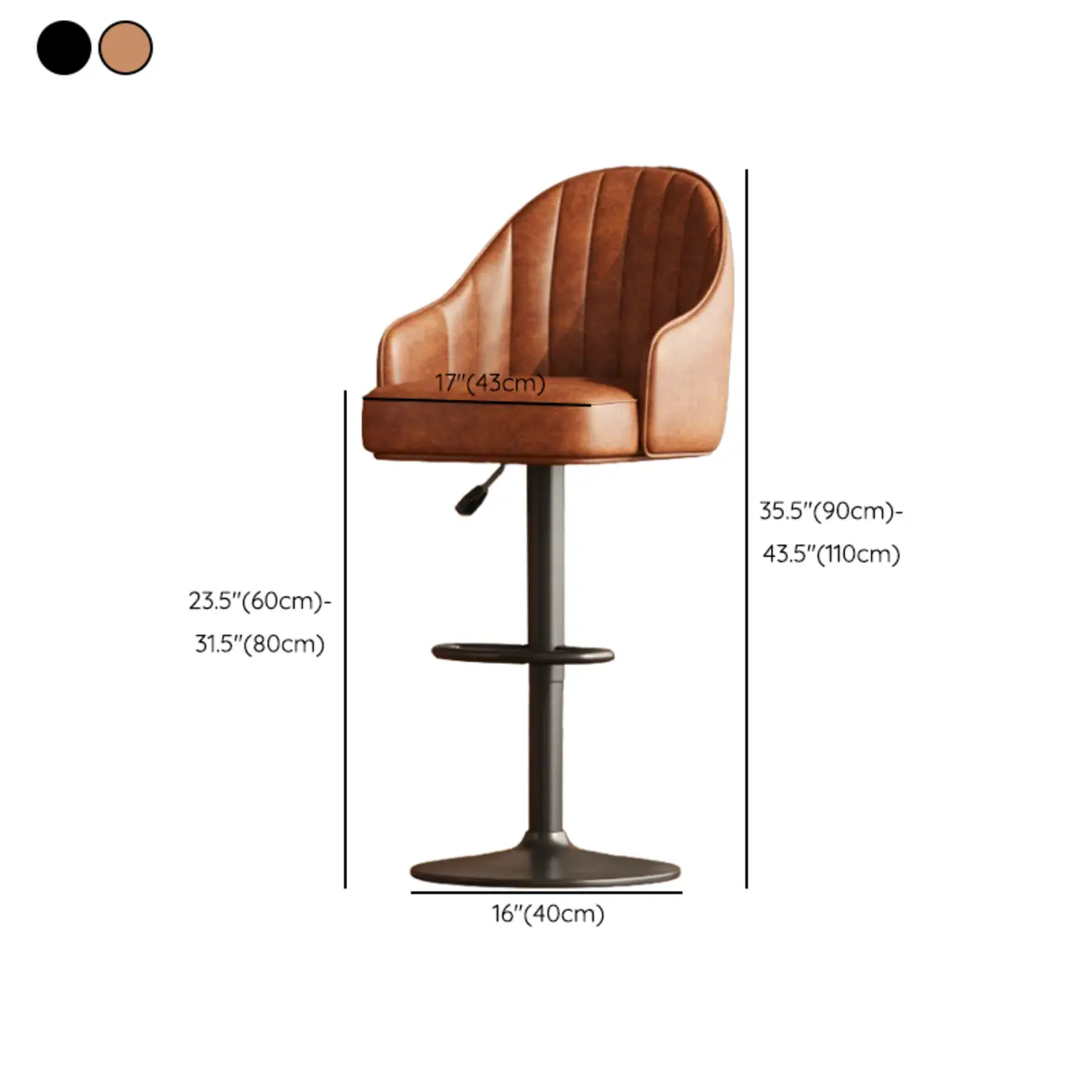 Mid-Century Modern Leather Bar Stool Swivel Adjustable Height
