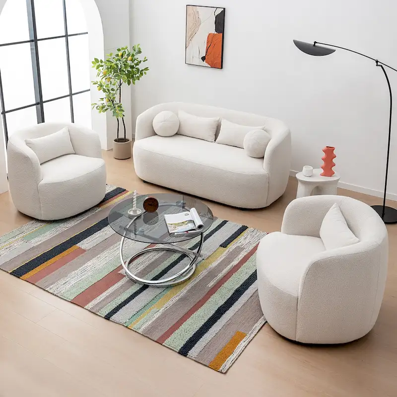 KINWELL 34 Wide Boucle Fabric Upholstered Swivel Armchair (Set of 2)