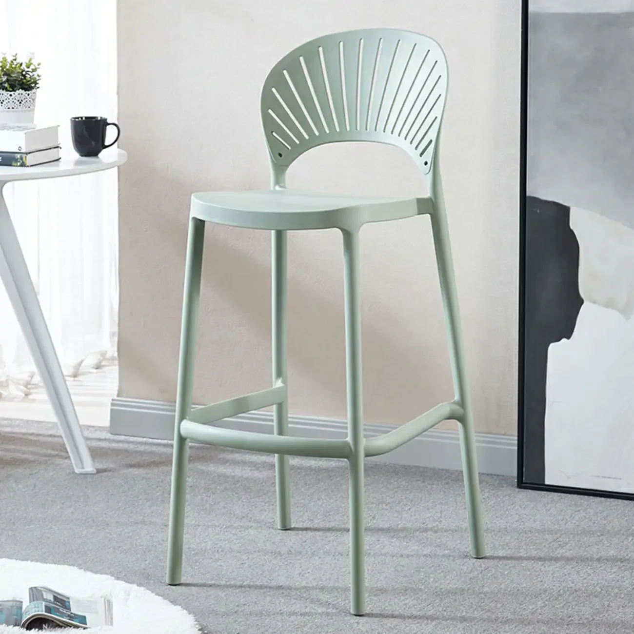 Modern Saddle Plastic Stackable Low Back Bar Height Stools