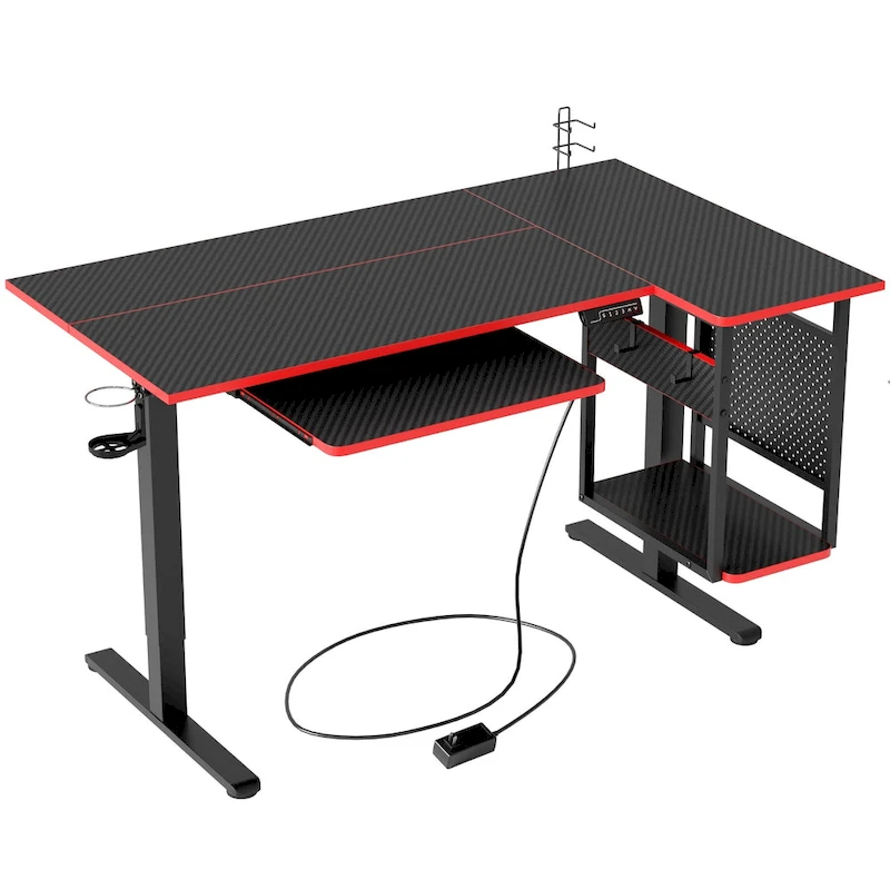 57 inch Electric Standing Desk Adjustable Height L Shaped Desk with Keyboard Tray and Host Shelf