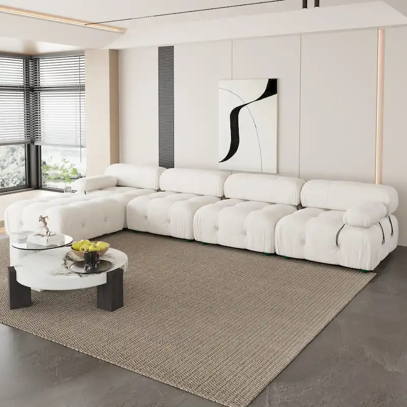 L-Shaped Velvet Sectional Sofa with Ottoman